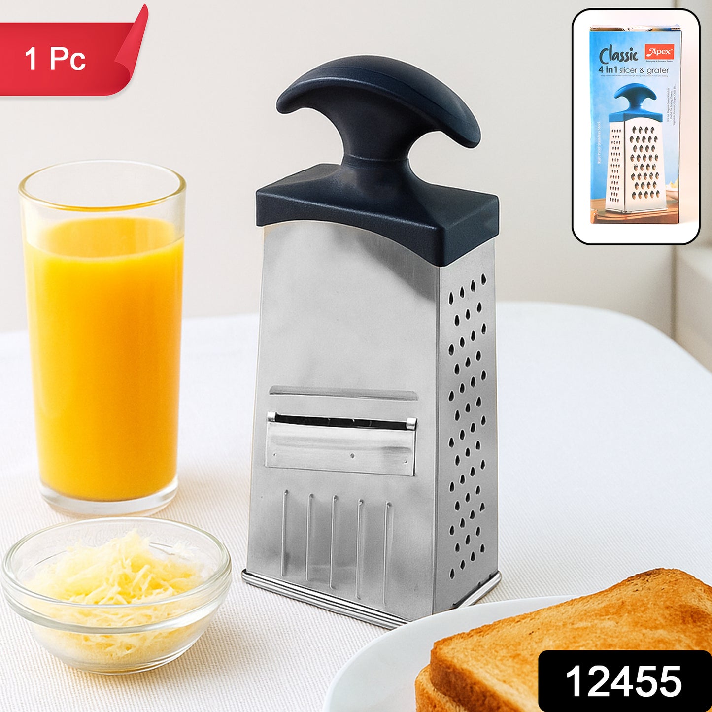 Apex Classic 4-in-1 Stainless Steel Grater  Slicer With Handle